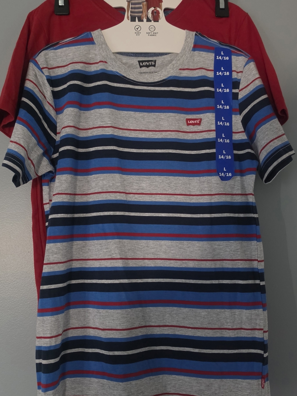 Boy's Levi's Gray Short Sleeve Stripe Tee with Blue and Red Accents